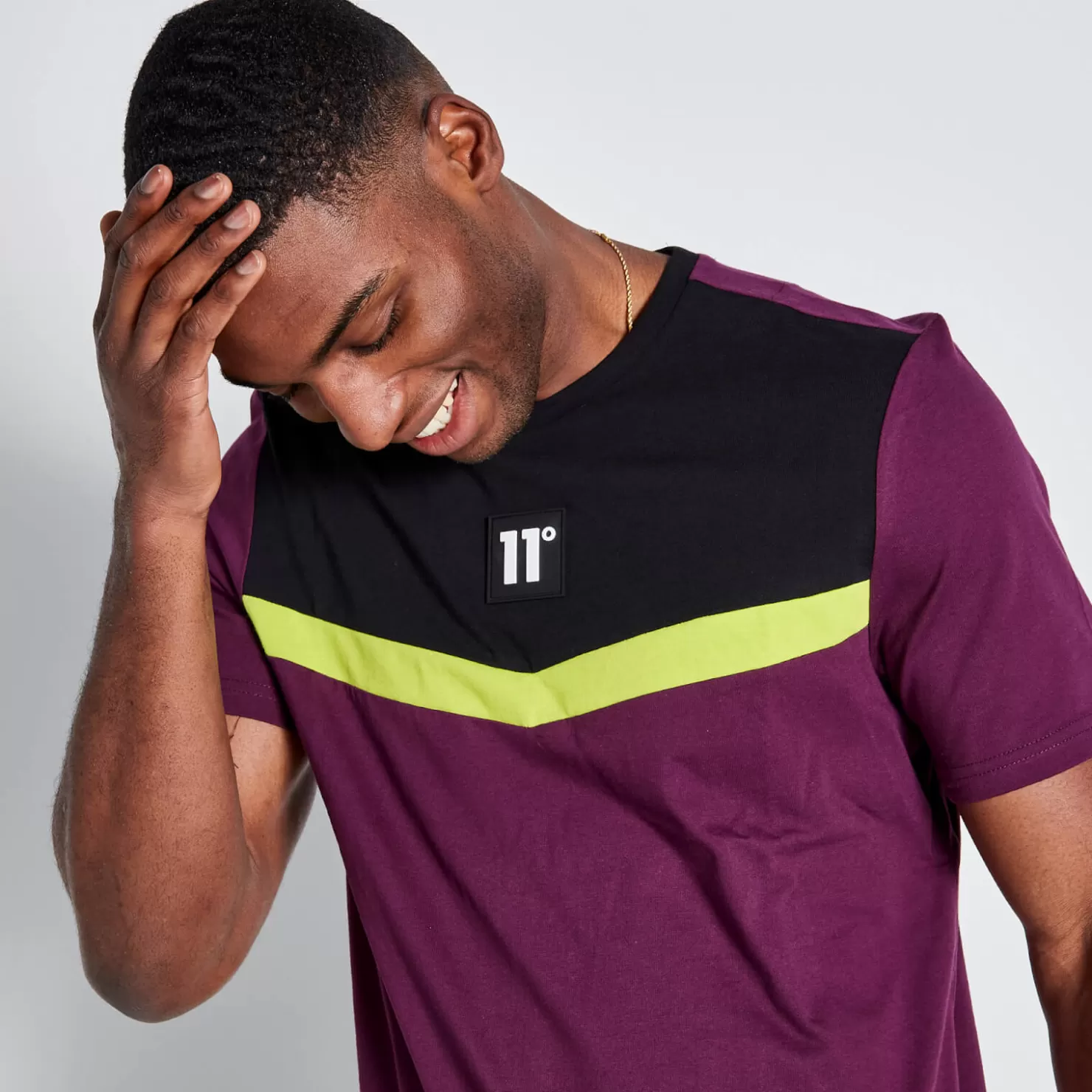 11 Degrees T-Shirts<Tall Cut And Sew Short Sleeve T-Shirt – Plum Purple/Black/Limeade