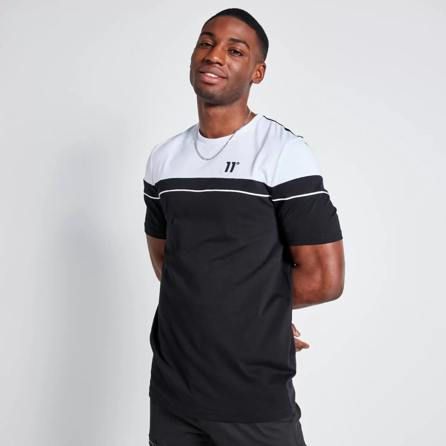 11 Degrees T-Shirts<Tall Piped Cut And Sew Short Sleeve T-Shirt – Black/White