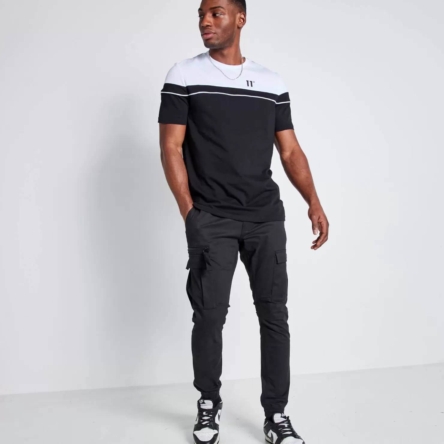 11 Degrees T-Shirts<Tall Piped Cut And Sew Short Sleeve T-Shirt – Black/White