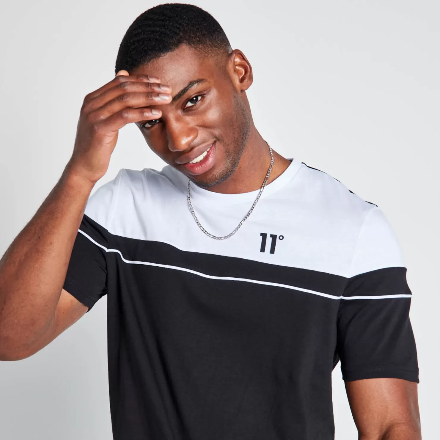 11 Degrees T-Shirts<Tall Piped Cut And Sew Short Sleeve T-Shirt – Black/White