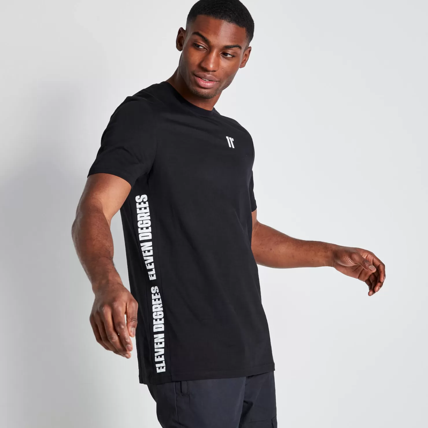 11 Degrees T-Shirts<Tall Text Panel Cut And Sew Short Sleeve T-Shirt – Black