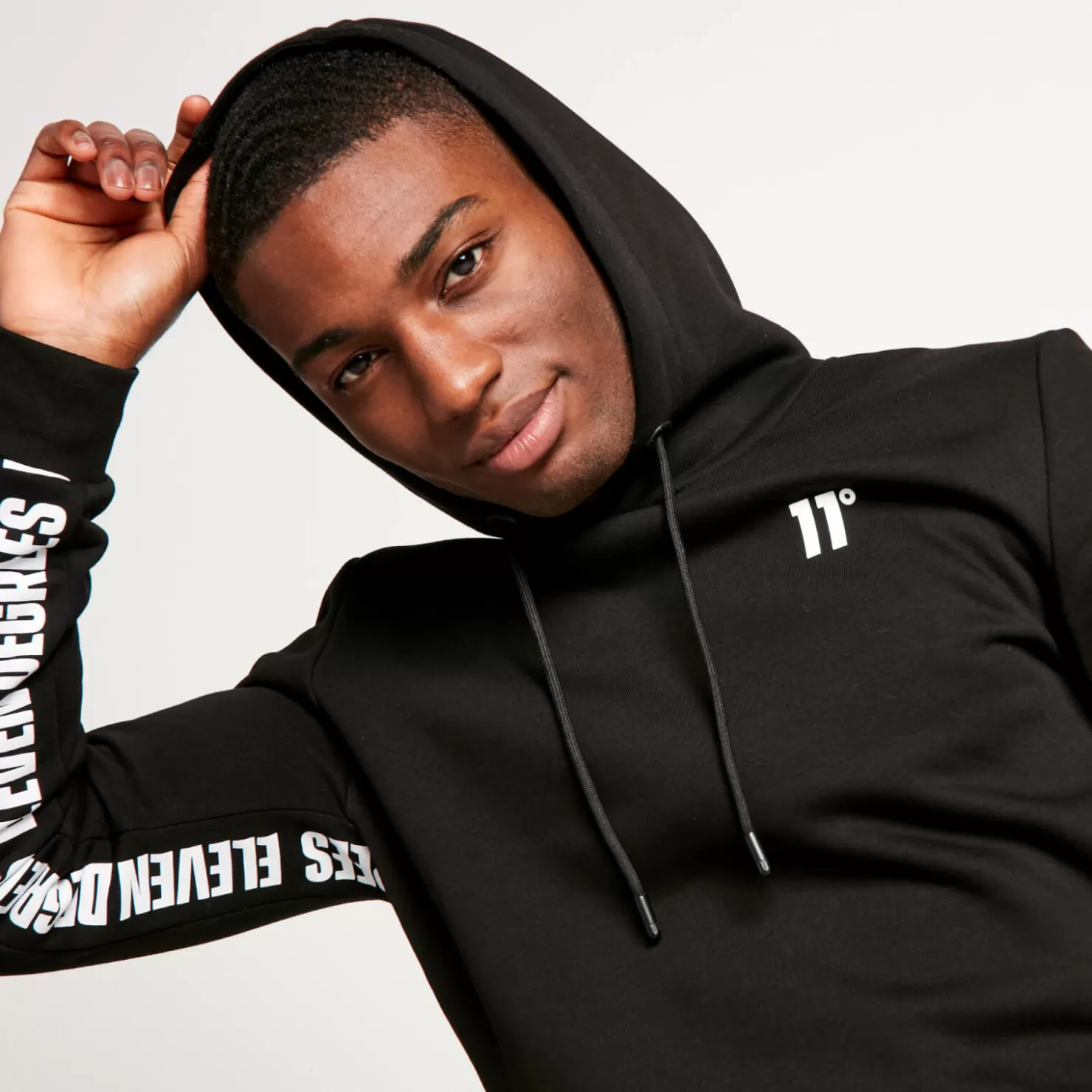 11 Degrees Hoodies<Text Panel Cut And Sew Pullover Hoodie – Black