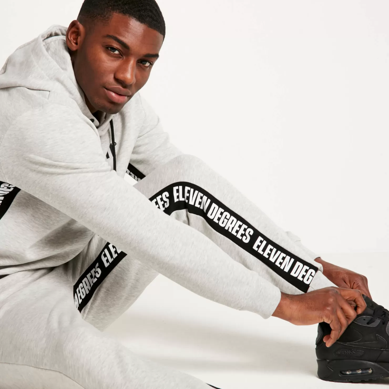 11 Degrees Joggers<Text Panel Cut And Sew Regular Fit Joggers – Grey Marl/Black