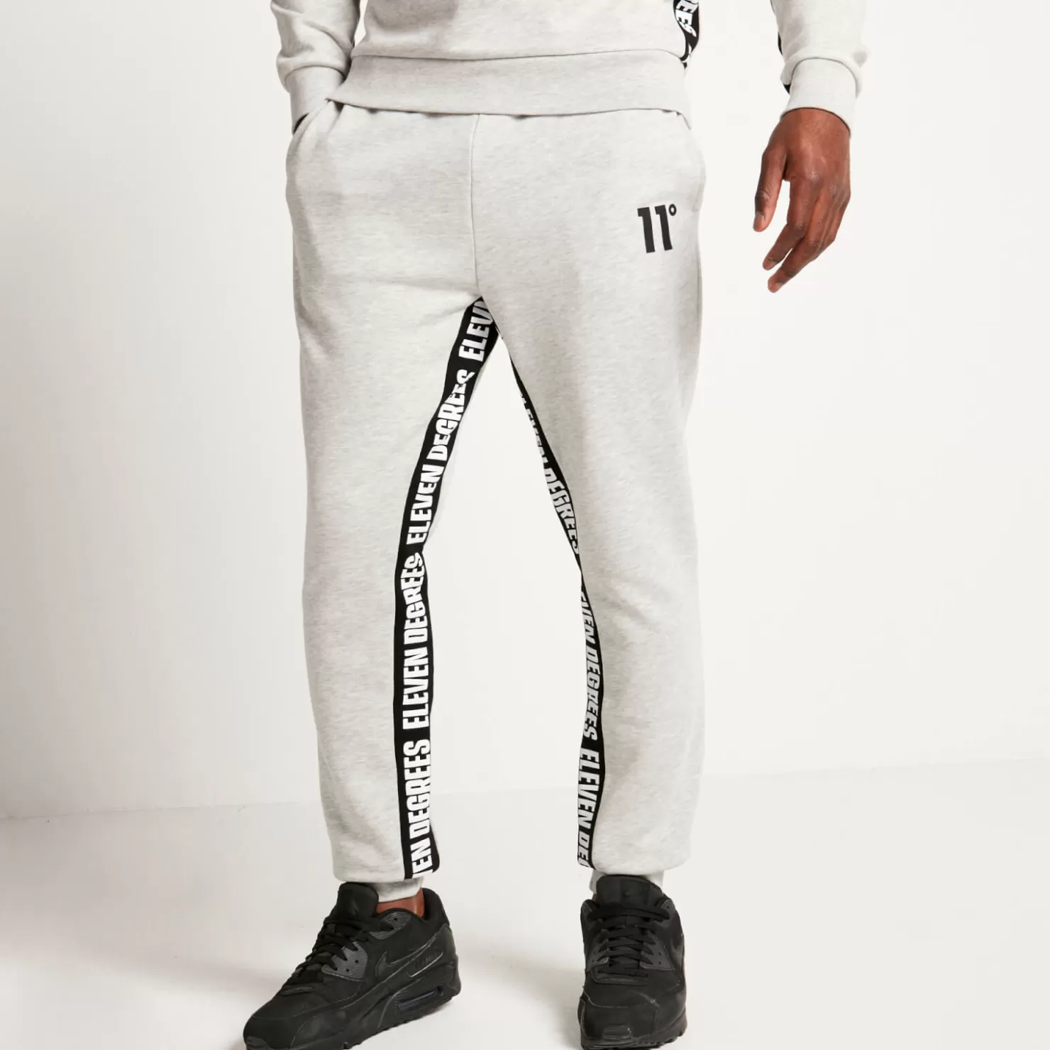 11 Degrees Joggers<Text Panel Cut And Sew Regular Fit Joggers – Grey Marl/Black