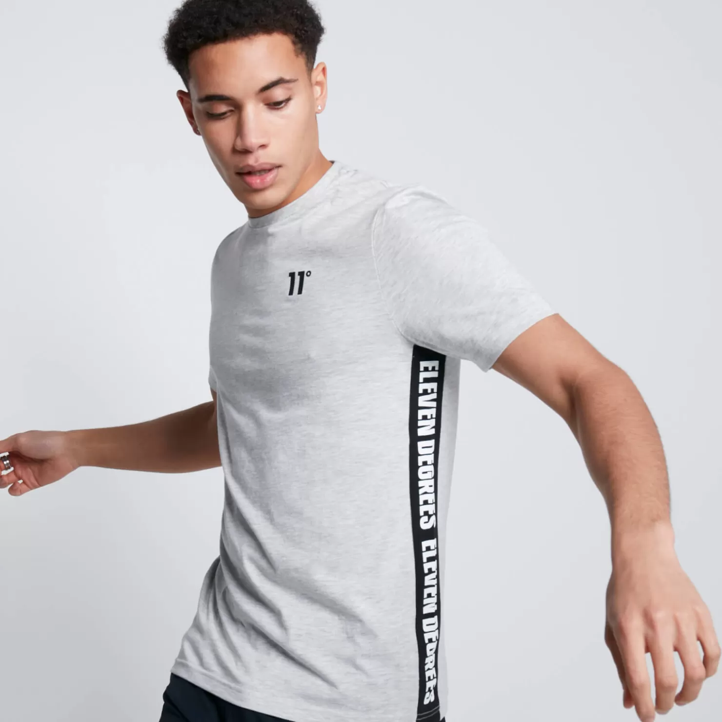 11 Degrees T-Shirts<Text Panel Cut And Sew Short Sleeve T-Shirt – Grey Marl/Black