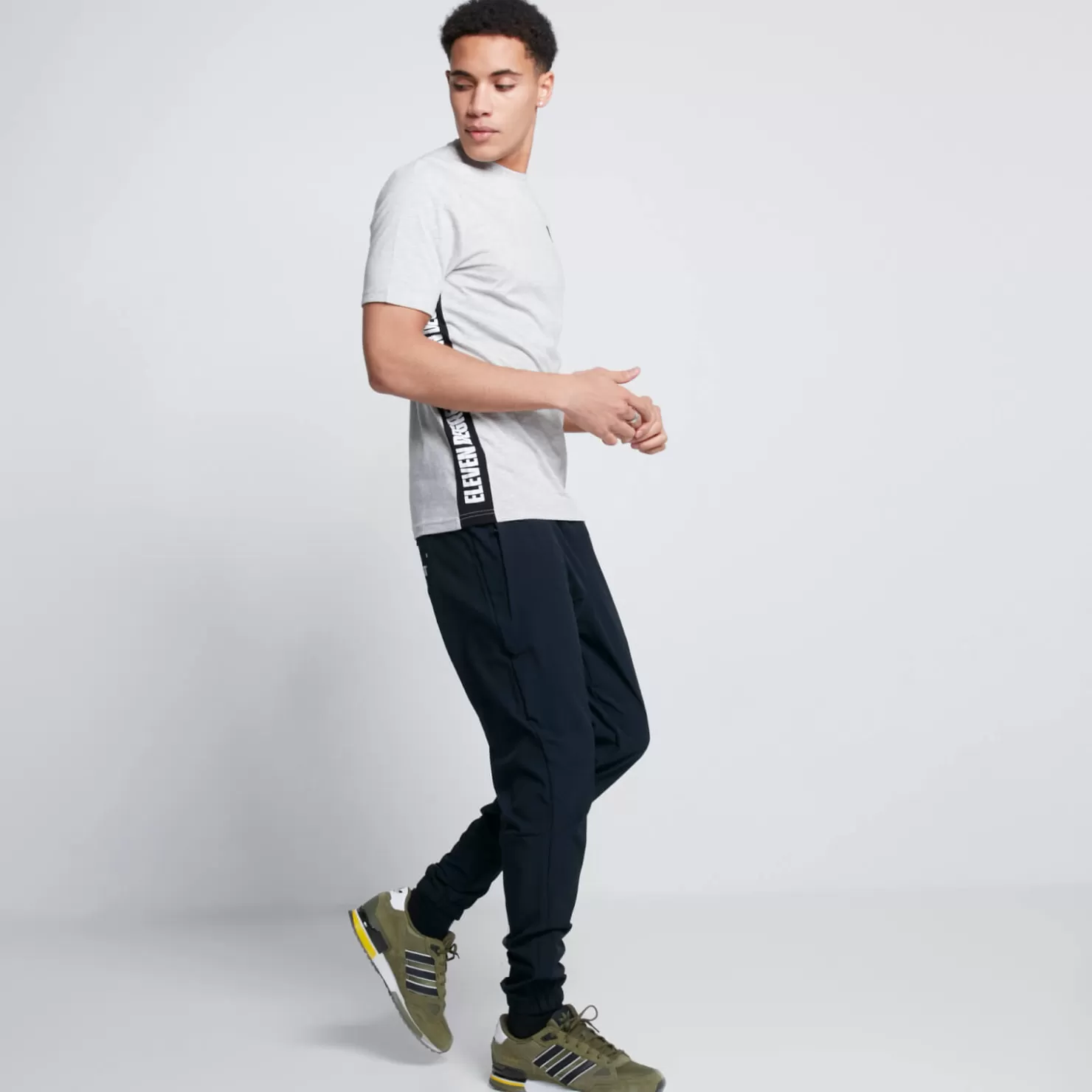 11 Degrees T-Shirts<Text Panel Cut And Sew Short Sleeve T-Shirt – Grey Marl/Black