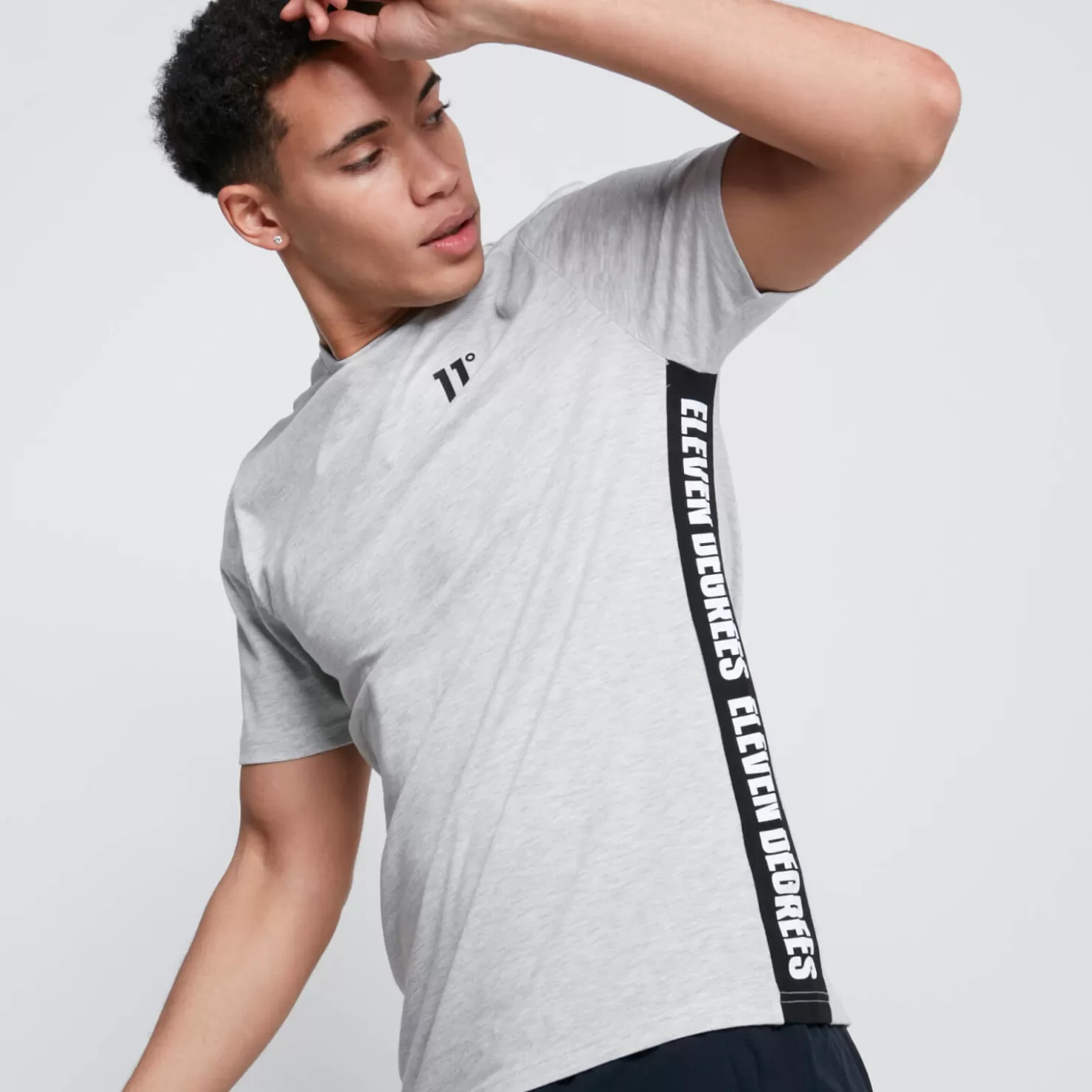 11 Degrees T-Shirts<Text Panel Cut And Sew Short Sleeve T-Shirt – Grey Marl/Black