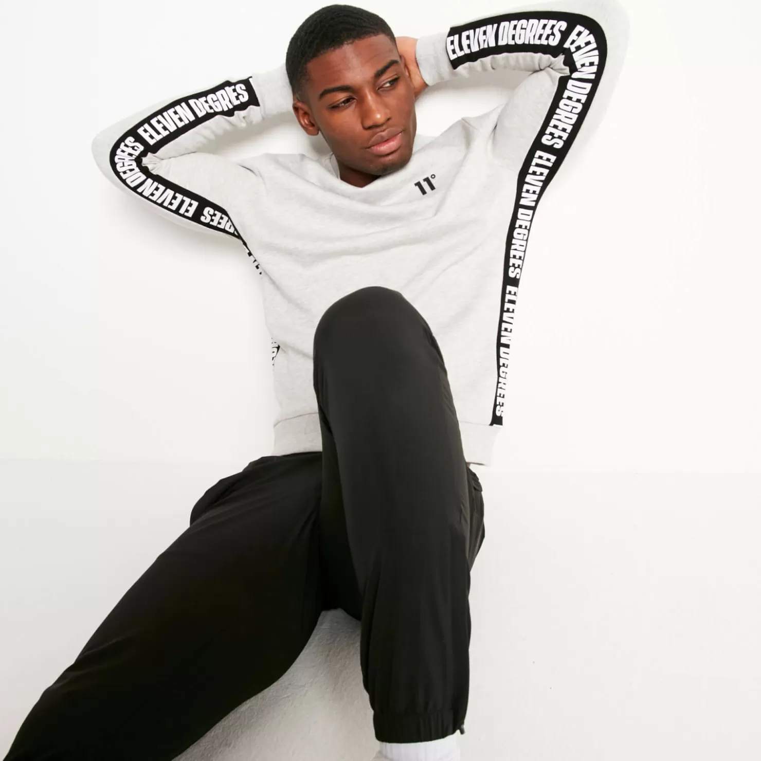 11 Degrees Sweatshirts<Text Panel Cut And Sew Sweatshirt – Grey Marl/Black